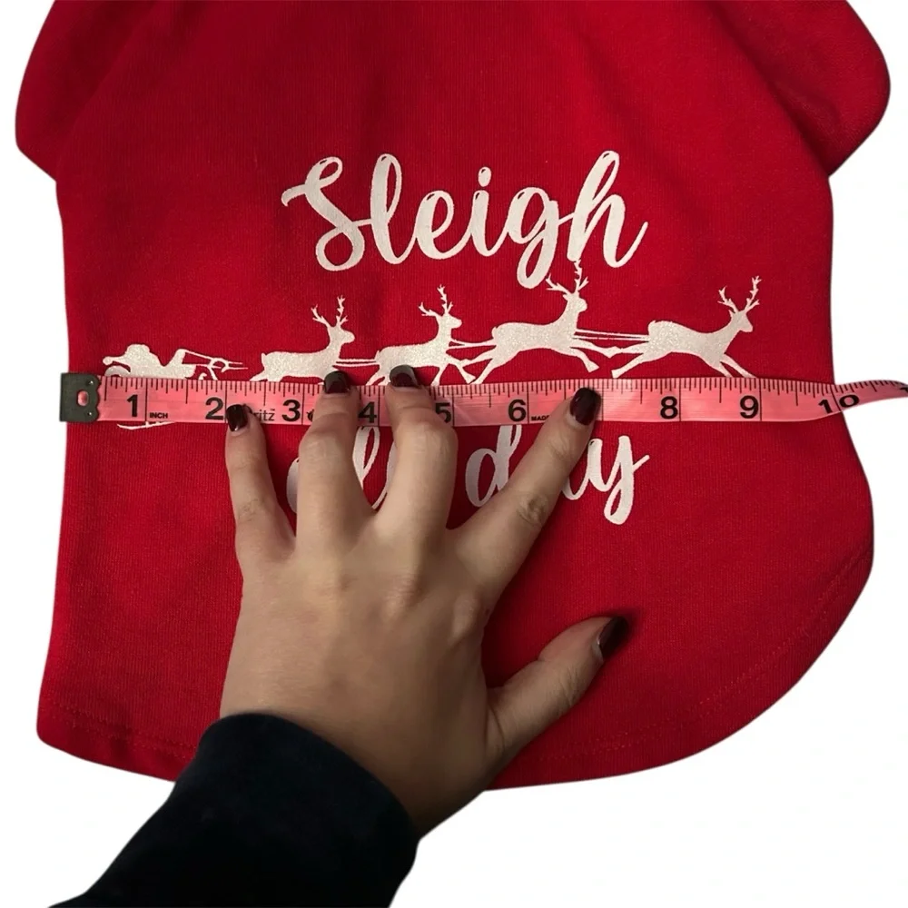 Pup Crew Sleigh All Day Red Christmas Holiday Dog Hooded Sweatshirt Sweater